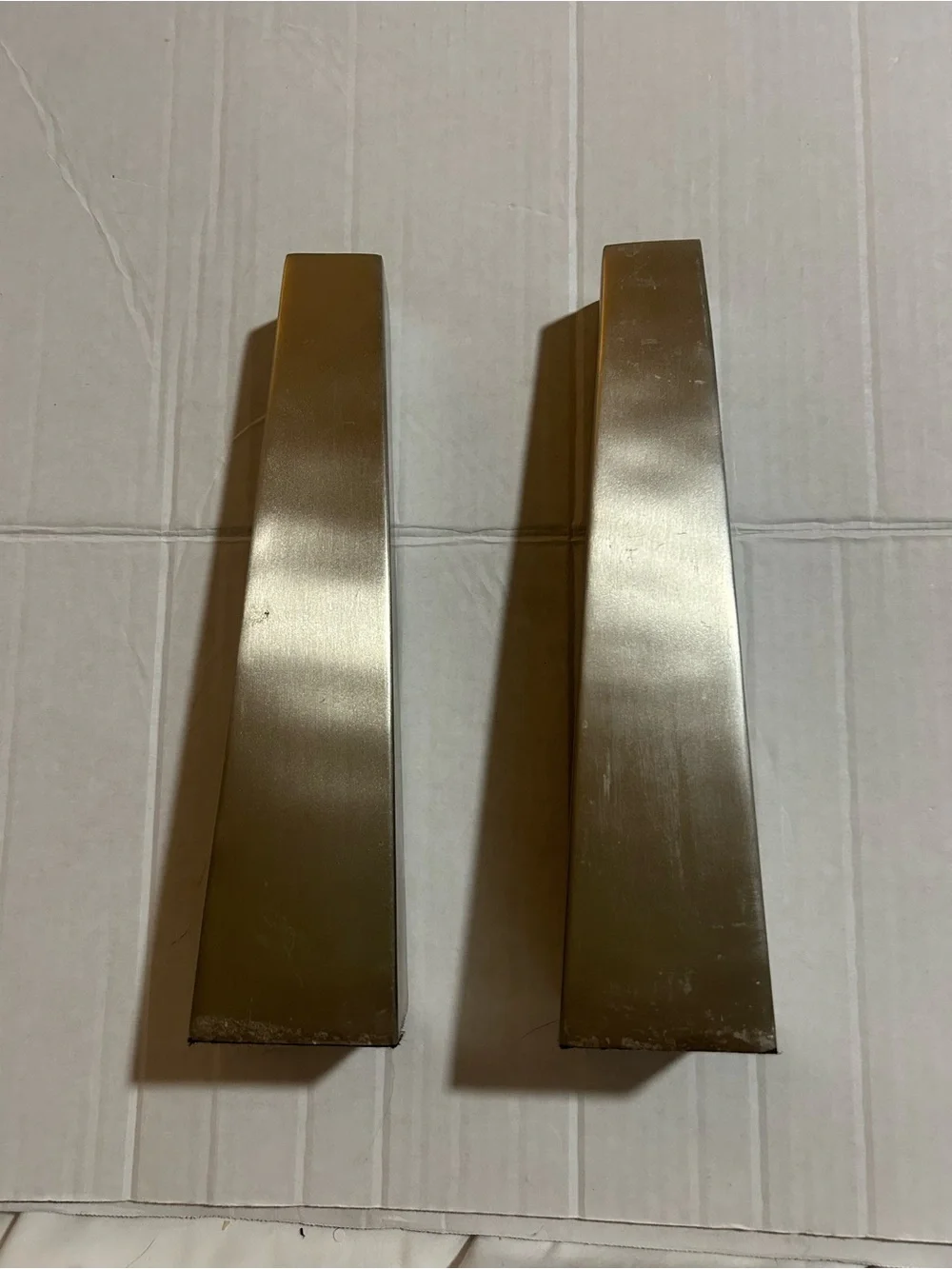 Pottery Barn Brushed Silver Metal Tapered Candlestick Holders Pair 10” Modern